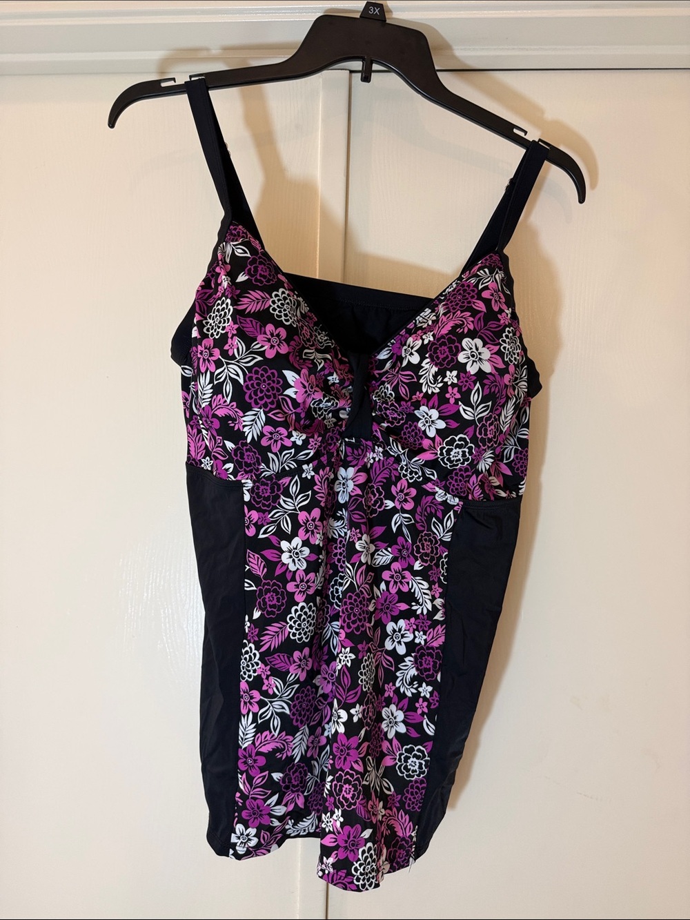 Catherines Black tankini with Pink and White Floral Print